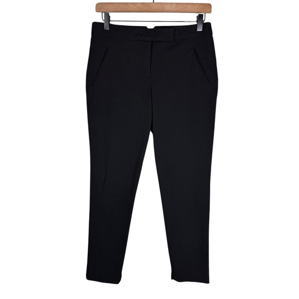 Trina Turk Black Woven Slim Leg Ankle Cropped Mid Rise Career Pants Slacks